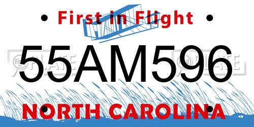 55AM596 North Carolina License Plate