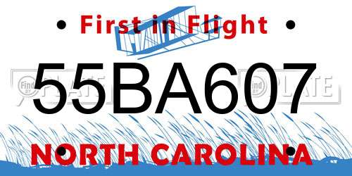 55BA607 North Carolina License Plate