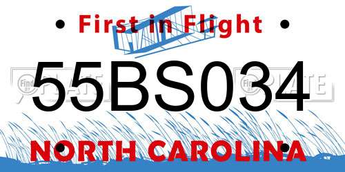 55BS034 North Carolina License Plate