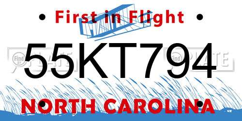 55KT794 North Carolina License Plate