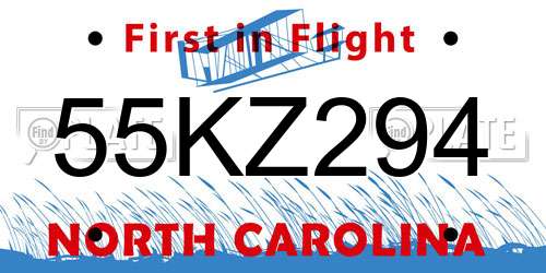 55KZ294 North Carolina License Plate