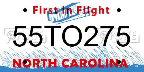 55TO275 North Carolina License Plate