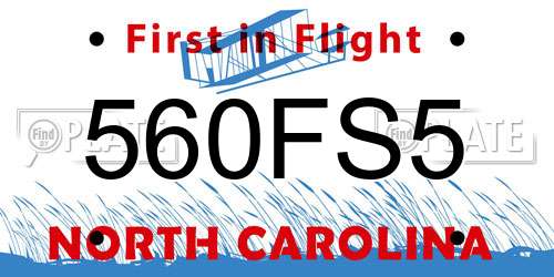 560FS5 North Carolina License Plate