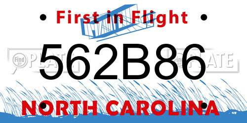 562B86 North Carolina License Plate