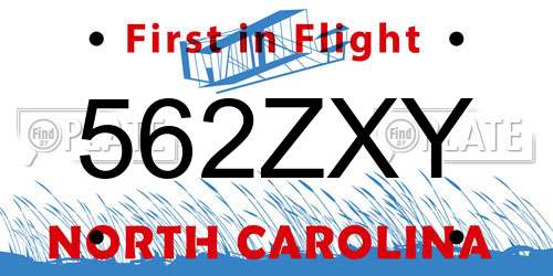 562ZXY North Carolina License Plate