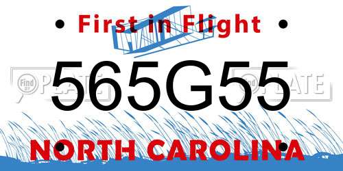 565G55 North Carolina License Plate