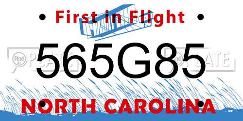 565G85 North Carolina License Plate