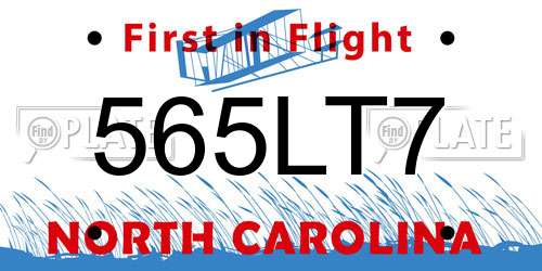 565LT7 North Carolina License Plate