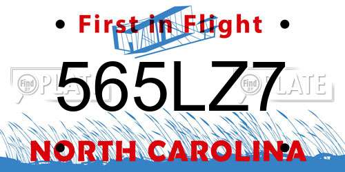 565LZ7 North Carolina License Plate