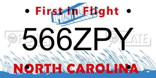 566ZPY North Carolina License Plate