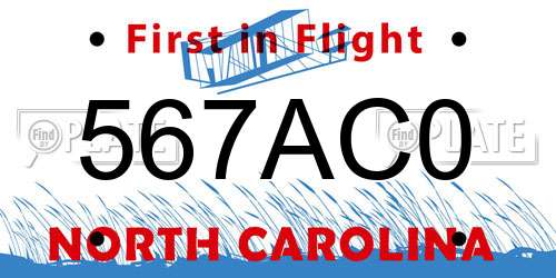 567AC0 North Carolina License Plate