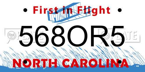 568OR5 North Carolina License Plate