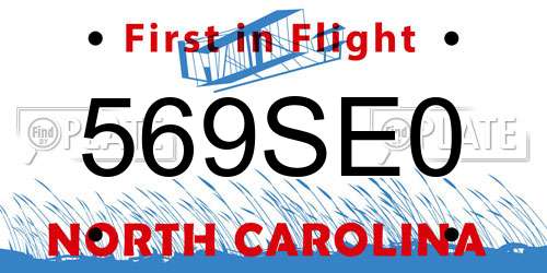 569SE0 North Carolina License Plate