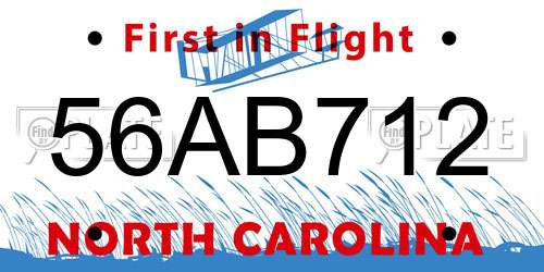 56AB712 North Carolina License Plate