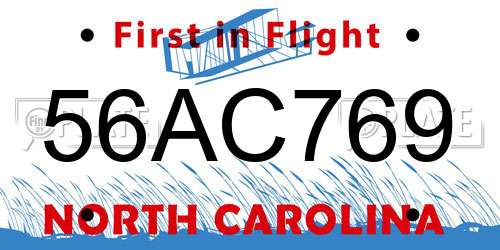 56AC769 North Carolina License Plate
