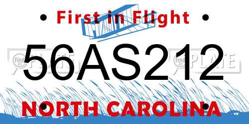 56AS212 North Carolina License Plate