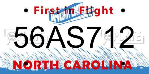 56AS712 North Carolina License Plate