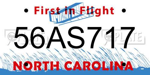 56AS717 North Carolina License Plate