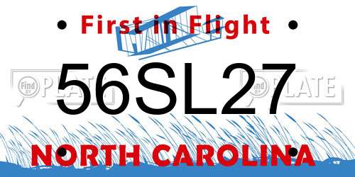 56SL27 North Carolina License Plate