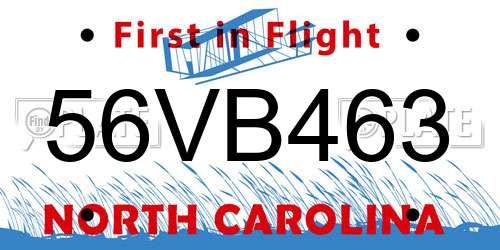 56VB463 North Carolina License Plate