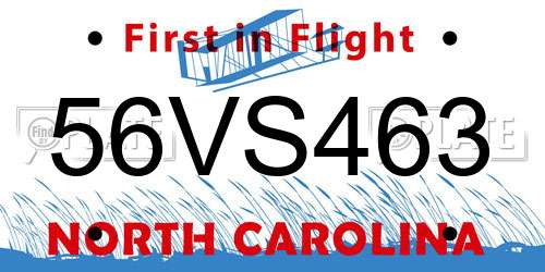 56VS463 North Carolina License Plate