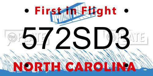 572SD3 North Carolina License Plate