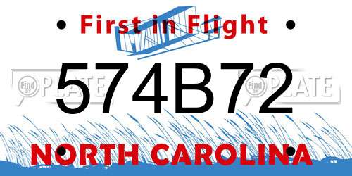 574B72 North Carolina License Plate