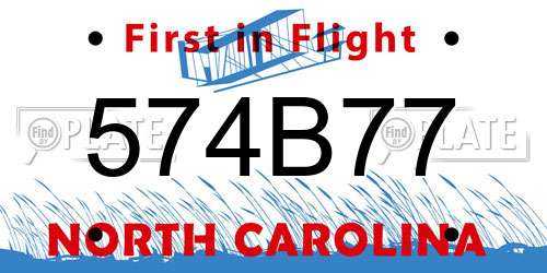 574B77 North Carolina License Plate