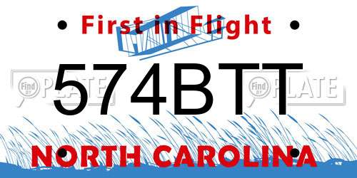 574BTT North Carolina License Plate