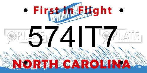 574IT7 North Carolina License Plate