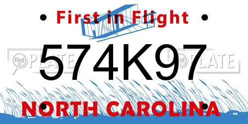 574K97 North Carolina License Plate