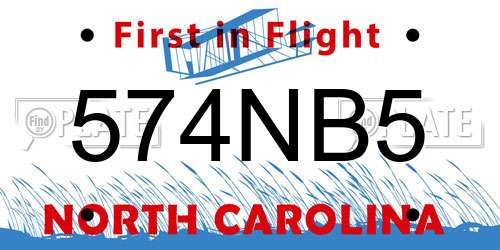 574NB5 North Carolina License Plate