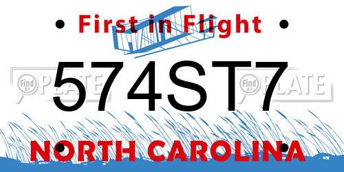 574ST7 North Carolina License Plate