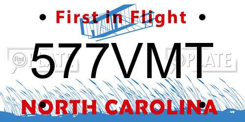 577VMT North Carolina License Plate