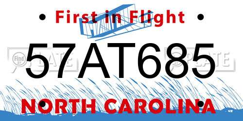 57AT685 North Carolina License Plate