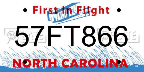 57FT866 North Carolina License Plate