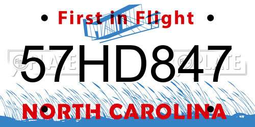 57HD847 North Carolina License Plate