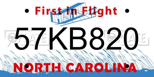57KB820 North Carolina License Plate