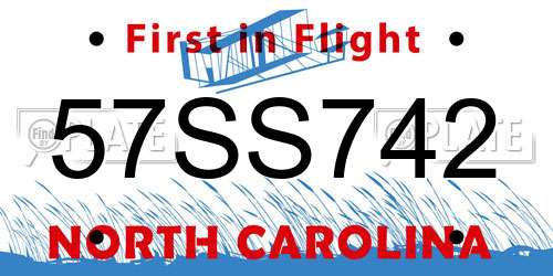 57SS742 North Carolina License Plate