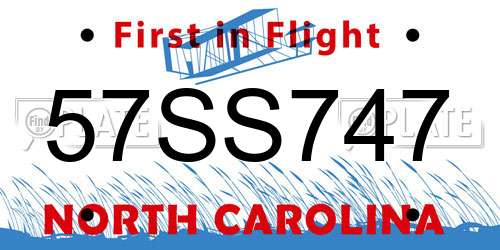 57SS747 North Carolina License Plate