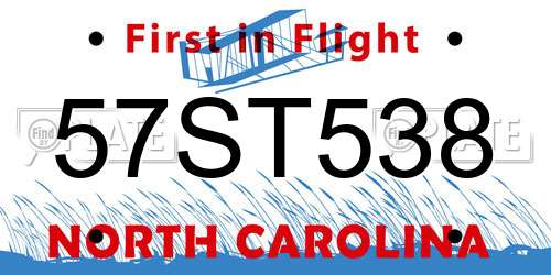 57ST538 North Carolina License Plate