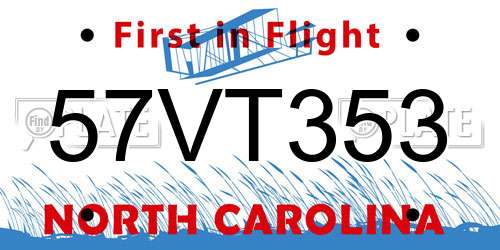 57VT353 North Carolina License Plate