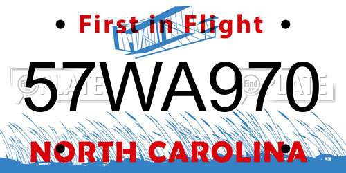57WA970 North Carolina License Plate