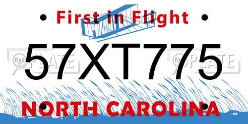 57XT775 North Carolina License Plate