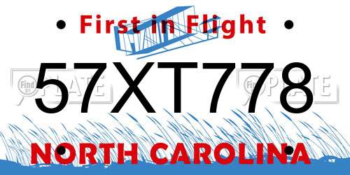 57XT778 North Carolina License Plate