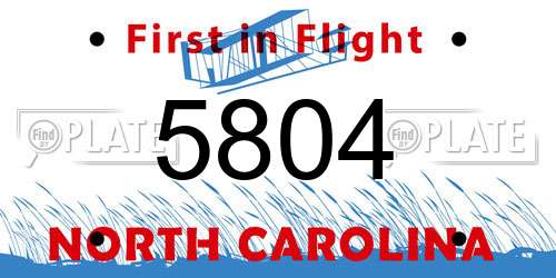 5804 North Carolina License Plate