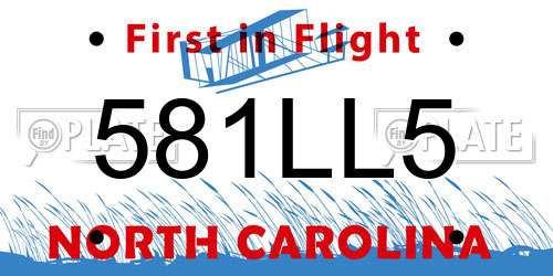 581LL5 North Carolina License Plate
