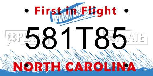 581T85 North Carolina License Plate