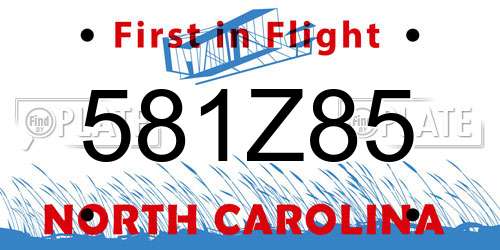 581Z85 North Carolina License Plate