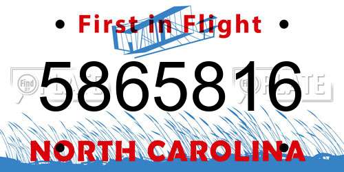 5865816 North Carolina License Plate